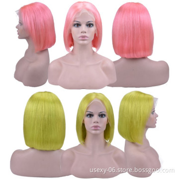 Wholesale Vendors Cuticle Aligned Human Hair Wigs Short Colored Lace Front Bob Wigs